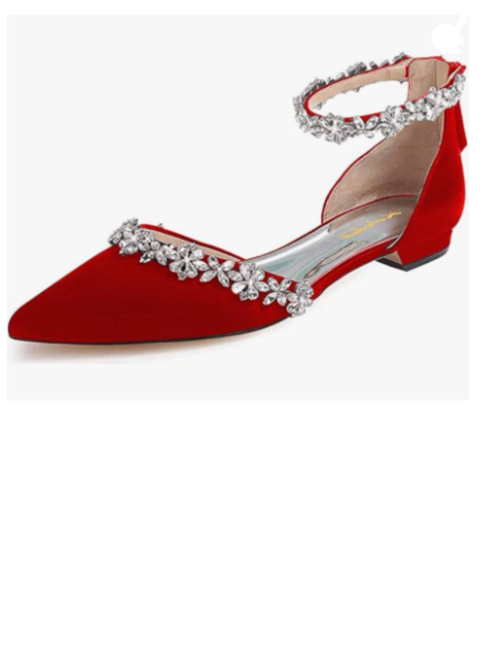 XYD Red Pointed Toe D'Orsay Wedding Sandals Sparkly Rhinestones Ankle Strap Shoe
